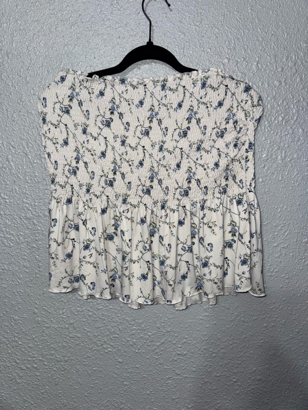 Rue21 White and Blue Smocked Floral Tube Top